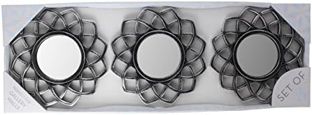 3 Piece Decorative Mirror Set Black and Silver, Wall Accent Display