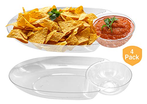 Large Chip & Salsa Dip Tray Dish- for Party 17" x 8" x 2.5" Clear Plastic, Reusable or disposable (4 Pack)