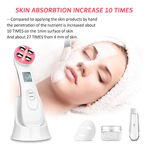 Skin Tightening Machine 5 in 1 Beauty Device EMS for Facial Lifting, Anti-Aging, Wrinkle Remover (white)