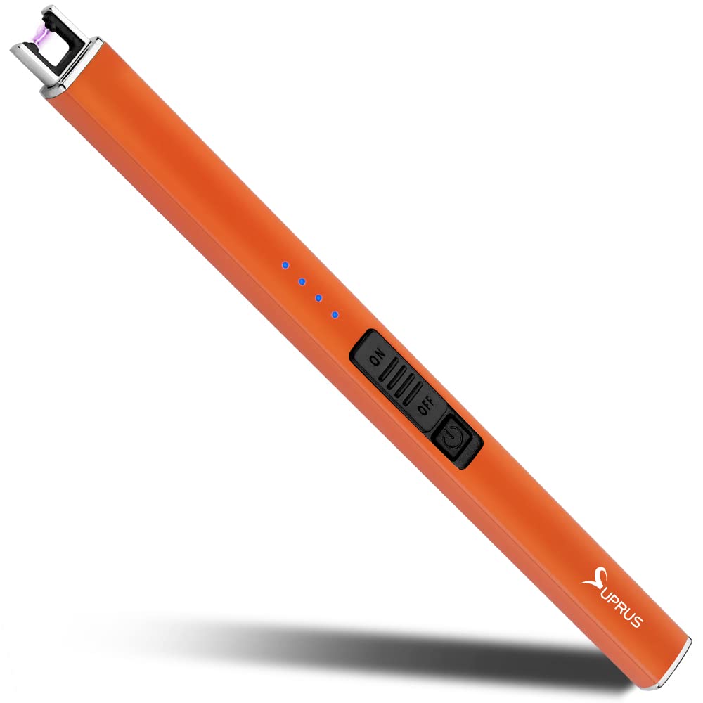 SUPRUS Fluorescent Lighter Glows in The Dark Arc Windproof Flameless USB Rechargeable Lighter with Safety Lock for Candle BBQ Camping in Party (Orange)