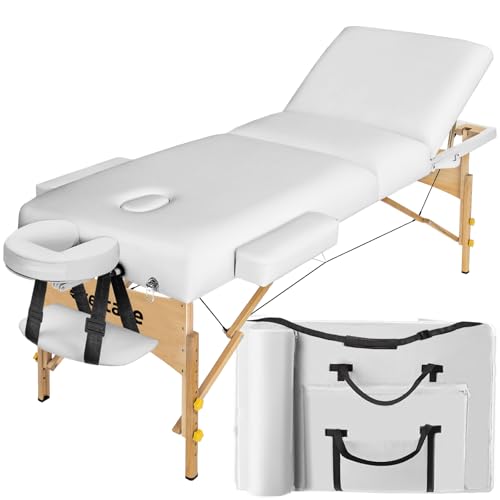 tectake® höhenverstellbare Massageliege klappbar mit 3 Zonen, Massagetisch, 10 cm Polsterung, Mobile Massageliege, Kopf- und Armstütze, Massagebank mi