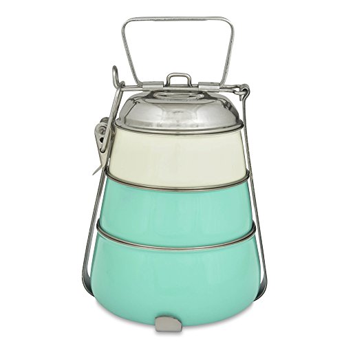 ELAN Three Tier Stainless Steel Lunch Bento Box (1, Ivory, Aqua, Aqua)