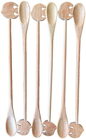 Fish Wooden Cocktail Party Spoon Set Ice Cream Smoothie Reusable and Eco Friendly Spoons (set of 6) Approx.8"-8.5"