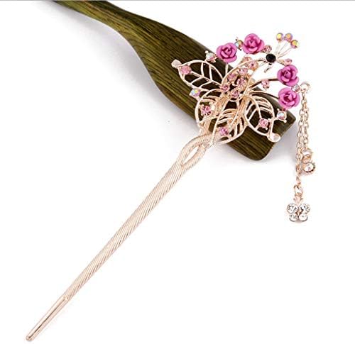 ShallweT Women Girls Hair Pin Peacock Hairpins Pendant Chinese Traditional Style Tassel Floral Headwear Antique Handmade Hair Stick Bobby Pins Wedding Hair Making Accessory