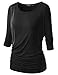 TWINTH Womens Plus Size Drape Top Side Shirring Dolman Sleeve Basic Jersey Tops Black Medium
