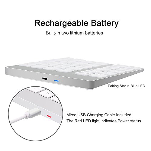 Cateck 28-Key Rechargeable Aluminum Bluetooth Wireless Keypad Number Pad Keyboard for iMac, MacBook Air, MacBook Pro, MacBook, and Mac Mini