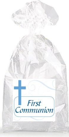 Boys Blue Cross First Communion Party Favor Bags with Ties - 12pack