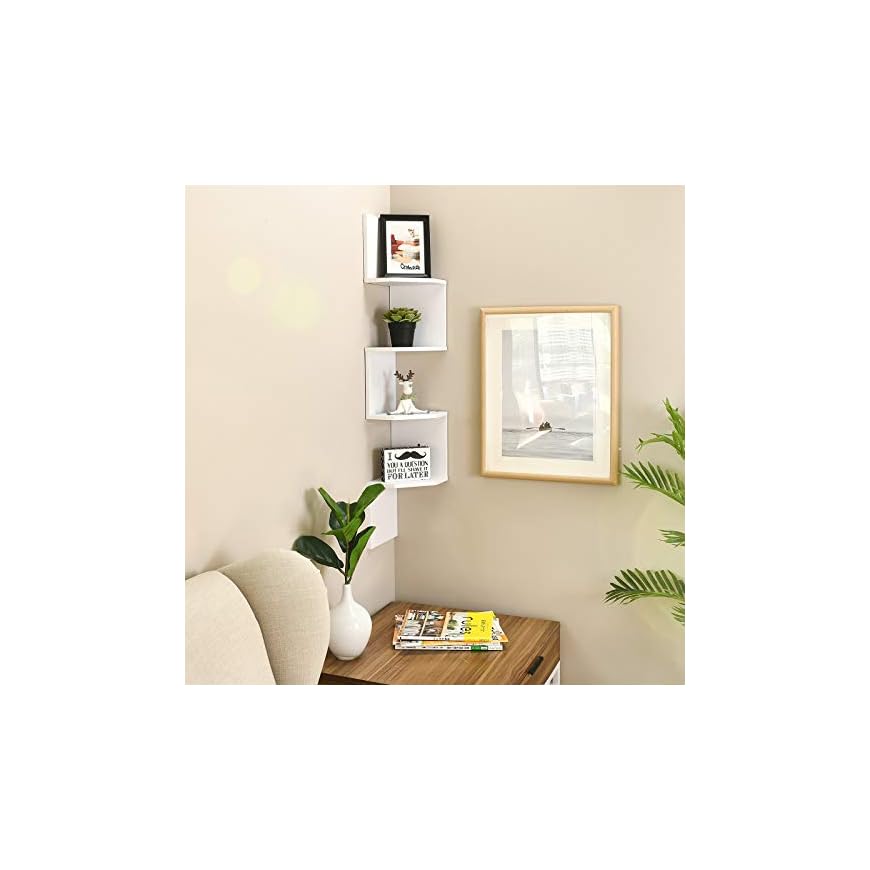 WELLAND Zig Zag Floating Corner Shelves, 4Tier Wall Mounted Storage