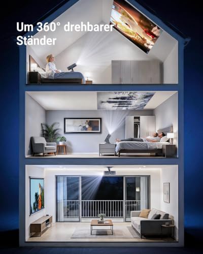 Smart Beamer【Google TV, Auto-Objektivabdeckung, 2500ANSI】 Beamer 4K Heimkino mit Autofokus & 6D Trapezkorrektur, Full HD 1080P, WiFi6, 360° Drehbarer Tragbarer Projektor mit APP für Outdoor/Handy