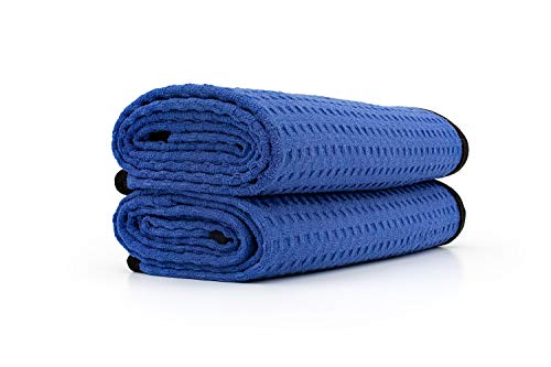 The Rag Company (2-Pack) Dry Me A River Professional Korean 70/30 Microfiber Waffle-Weave Drying & Detailing Towels (20x40, Navy Blue)