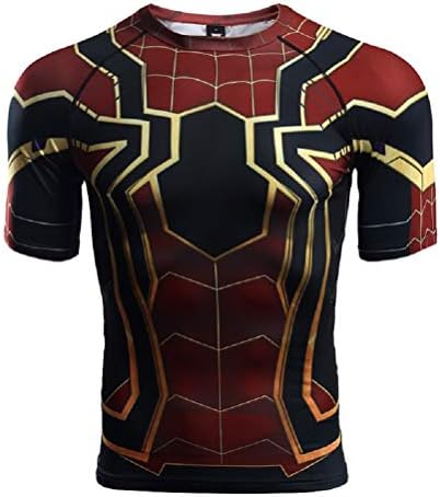 Born2Ride™ Superhero Fancy Dress/Gym/Cycling Short Sleeved Compression Baselayer T-Shirt (Large, Black Spider Short Sleeve)
