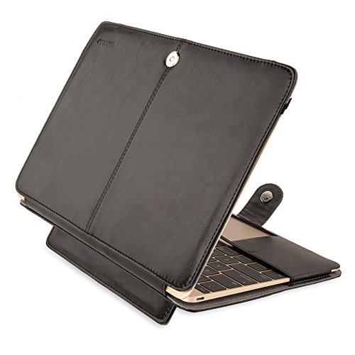 Mosiso Premium Quality PU Leather Book Cover Folio Case with Stand Function for New Macbook 12 Inch with Retina Display Model A1534 (Version 2017/2016/2015), Black