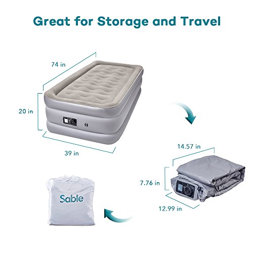 Air Mattress with Built-in Electric Pump, Sable Twin size Inflatable Airbed for Camping, Travelling, Overnight Guests, Height 20 Inches