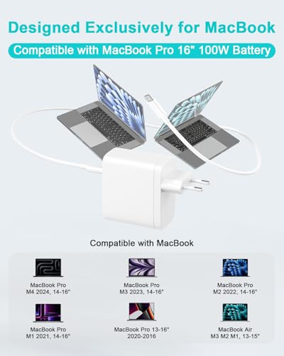USB C Charger 100W Compatible with MacBook Pro 16 14 Inch, MacBook Air 15 13 Inch 2025 2024 2023 2022 2021 2020 2019 2018 M4 M3 M2 M1, USB-C Charging Cable 2M 5A (White)