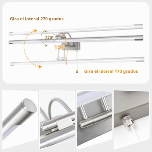 TYhogar LED Bathroom Mirror Lamp Nickel 90 cm 16 W 1820LM, Wall Sconce with Swivel Arm and Switch, Lighting for Cabinet and Vanity