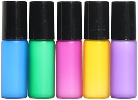 15Pcs 5mL Mixed Color Roller Ball Glass Bottle Small Container for Perfume Essential Oil
