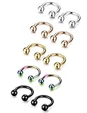 Jstyle 10 Pcs a Set 316L Stainless Steel 16G Nose Piercing Septum Lip Nipple Eyebrow Rings Hoop Horseshoe Helix Tragus Cartilage Ear Piercings 8mm
