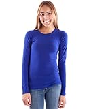 Woman Royal Blue Plain Long Sleeve T-Shirt Crew Neck