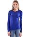Woman Royal Blue Plain Long Sleeve T-Shirt Crew Neck