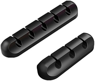 STETION Cable Management Cord Organizer,Silicone material 5 Channel and 3 Channel Desk Cable Clips Wire Cord Holder,for Power Cords USB Cables and Charging Accessories (Black)