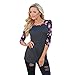 Usstore Women Blouse Floral Printing Half Sleeve Round Neck Splice T-Shirt Tops (L)