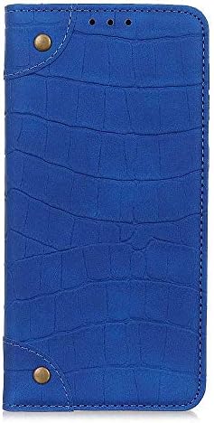 DENDICO Case for OnePlus 7 Premium Leather Wallet Case Crocodile Pattern Design Cover with Card Holder, OnePlus 7 Slim Shockproof Flip Case - Blue