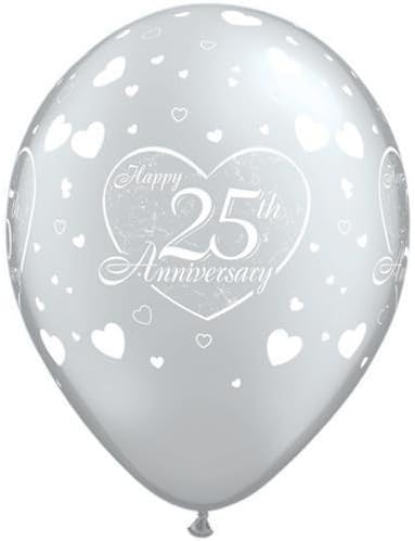 Happy 25th Wedding Anniversary Silver 11" Latex Balloons x 5