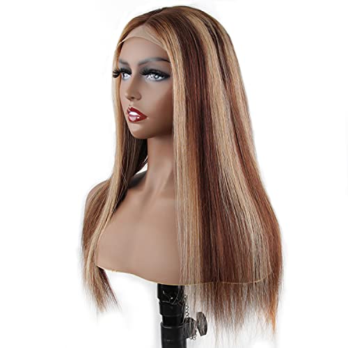 BLY Ombre Highlight Straight Lace Front Wigs Human Hair 4/27 Brown to