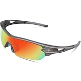 Torege Polarized Sports Sunglasses With 5 Interchangeable Lenes for Men Women Cycling Running Driving Fishing Golf Baseball Glasses TR002 (Grey)