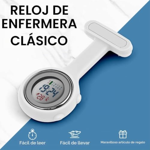 Reloj Bolsillo Enfermera, Reloj Enfermera Digital Multifuncional,Puede Cronometrarse y Usarse como Despertador,Reloj Silicona Prendedor de Broche,Regalos para Medicos Enfermeras Blanco
