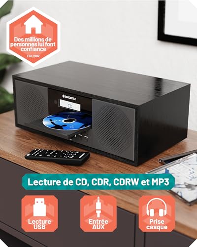 Bluetooth Dab+ Radio and CD Player | 60W Stereo System for Home | Built-in Speakers, LED Display | Dual Alarm, 20 Presets and FM | USB, MP3, AUX | Remote Control | OAKCASTLE DAB500