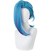 DAZCOS Anime Blue Wig Long bangs and Short Hair Adult Womens Cosplay Costume Outfits Accessories for Party Halloween (Blue-A, Medium, Straight)