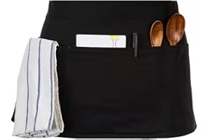 LRUUIDDE Server Aprons with 3 Pockets, Black Server Waist Aprons, Waitress Half Apron,Waterdrop Resistant Waitress Apron