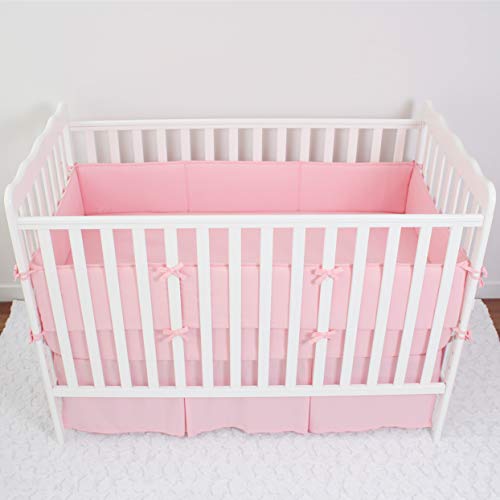 CaSaJa Napping Microfiber Crib Bumper Pads Protector, Soft and Breathable for Baby Boys and Girls, Fits Standard Size Crib and Toddler Beds 28 inches x 52 inches, Machine Washable, Baby Pink