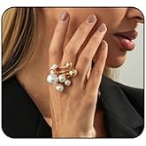 Systechy Chunky Gold Pearl Ring for Women Vintage Stackable Knuckle Rings Minimalist Statement Rings Adjustable Baroque Pearl Rings Wedding Fashion Jewelry Accessary