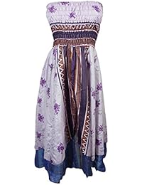Womens 2 In 1 Strapless Dress Maxi Skirts Gypsy Inspired Recycled Silk Two Layer Sundress S/M