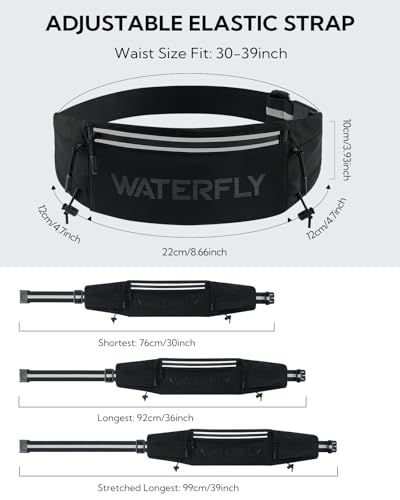 Waterfly Running Belt Bum Bag: Breathable Slim Waist Bag Phone Holder with Marathon Number Clip for Runners Jogging Exercise - Anti Theft Travel Wallet for Women Men Waistband Black