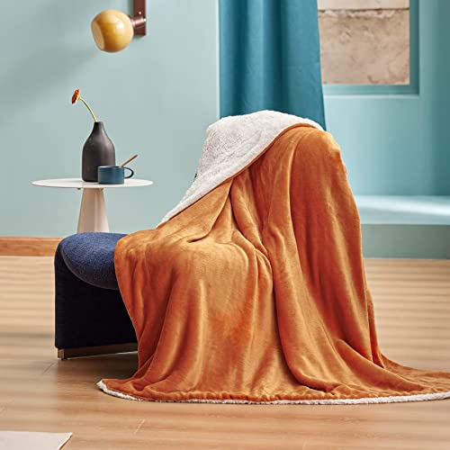Bedsure Sherpa Fleece Blankets Twin Size Orange Fall Color Autumn Thick Fuzzy Warm Soft Twin
