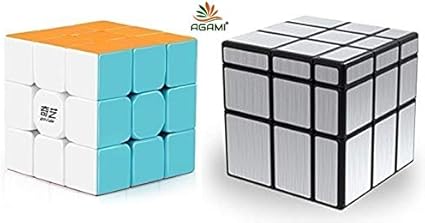 AGAMI Combo of QIYI 3x3 Warrior W & QIYI Mirror Silver Rubiks High Speed Stickerless Rubix 3D Puzzle Rubic Cubes
