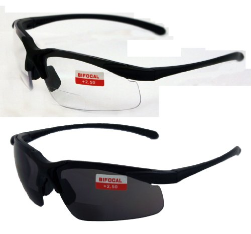 Two Pairs of Apex 2.5 Bifocal Safety Glasses, One Pair with Clear Lenses and One with Smoked