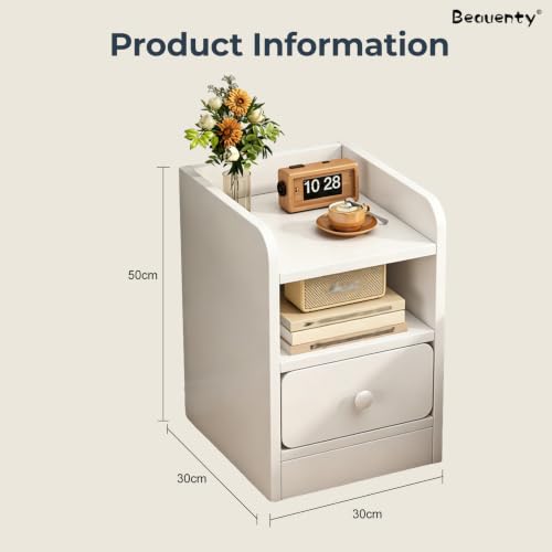 Beauenty Bedside Table Narrow Nightstand, Single Drawer Gap Bedside Cabinet, 30cm Wide Simple Night Stand for Rental Apartment, Small Bedroom, Living Room (White) (30 * 30 * 50CM)