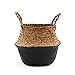 BlueMake Woven Seagrass Belly Basket for Storage, Laundry, Picnic, Plant Pot Cover, and Grocery and Toy Storage (Black, Large)