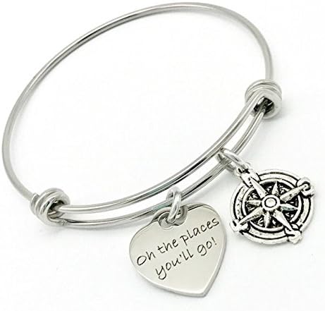 Compass Bangle Bracelet, Oh the Places You'll Go, Journey, Travel, Graduation Gift
