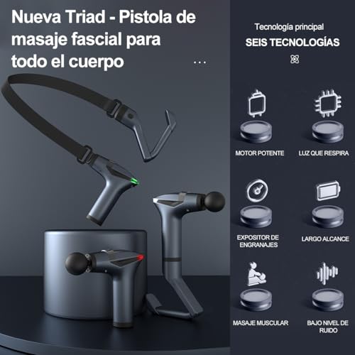 JCMO Pistola de Masaje Muscular, Masajeador Profesional con 4 Cabezas y Banda De Extensión, Ideal para Músculos, Hombros, Cuello, Espalda, Piernas, Pantorrillas