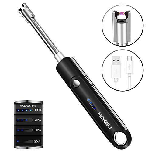 USB Candle Lighter, HOKEKI ARC Electric Kitchen Lighter with 360°Flexible Neck Rechargeable Flameless Windproof Portable 9IN for Camping Grilling BBQ Gas Stove (Black)