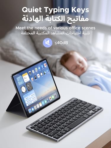 UGREEN Slim Silent Wireless Keyboard, Bluetooth5.3+2.4G, Long Battery Life, 78-Key Compact Portable Keyboard, 4°-9° Adjustable Stand, for office/home/travel, for Mac, iPad, Windows, Android