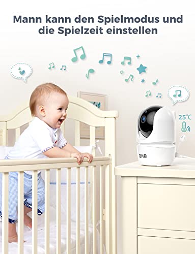 GHB Baby Monitor with 2 Cameras 5 Inch 720P HD Display with up to 168 Hours Battery Life in VOX Sleep Mode Split Screen Display Night Vision 4X Zoom Swivelling