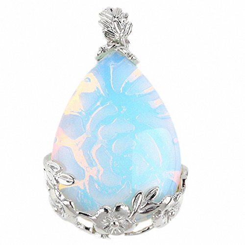 SUNYIK Opal Opalite Flower Teardrop Pendant for Necklace