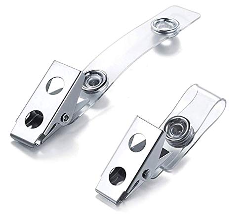 LASSUM 25 Pcs Double Hole Metal Badge Clips with Clear PVC Straps for ID Cards, Badge Holders, Name Tags