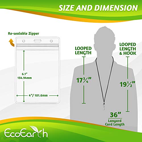 EcoEarth Passport Holder and Lanyard Set (4x6 Inch Clear Zippered Pouch, 10 PK), Extra Large ID Badge with Black Lanyards - Thumbnail 4